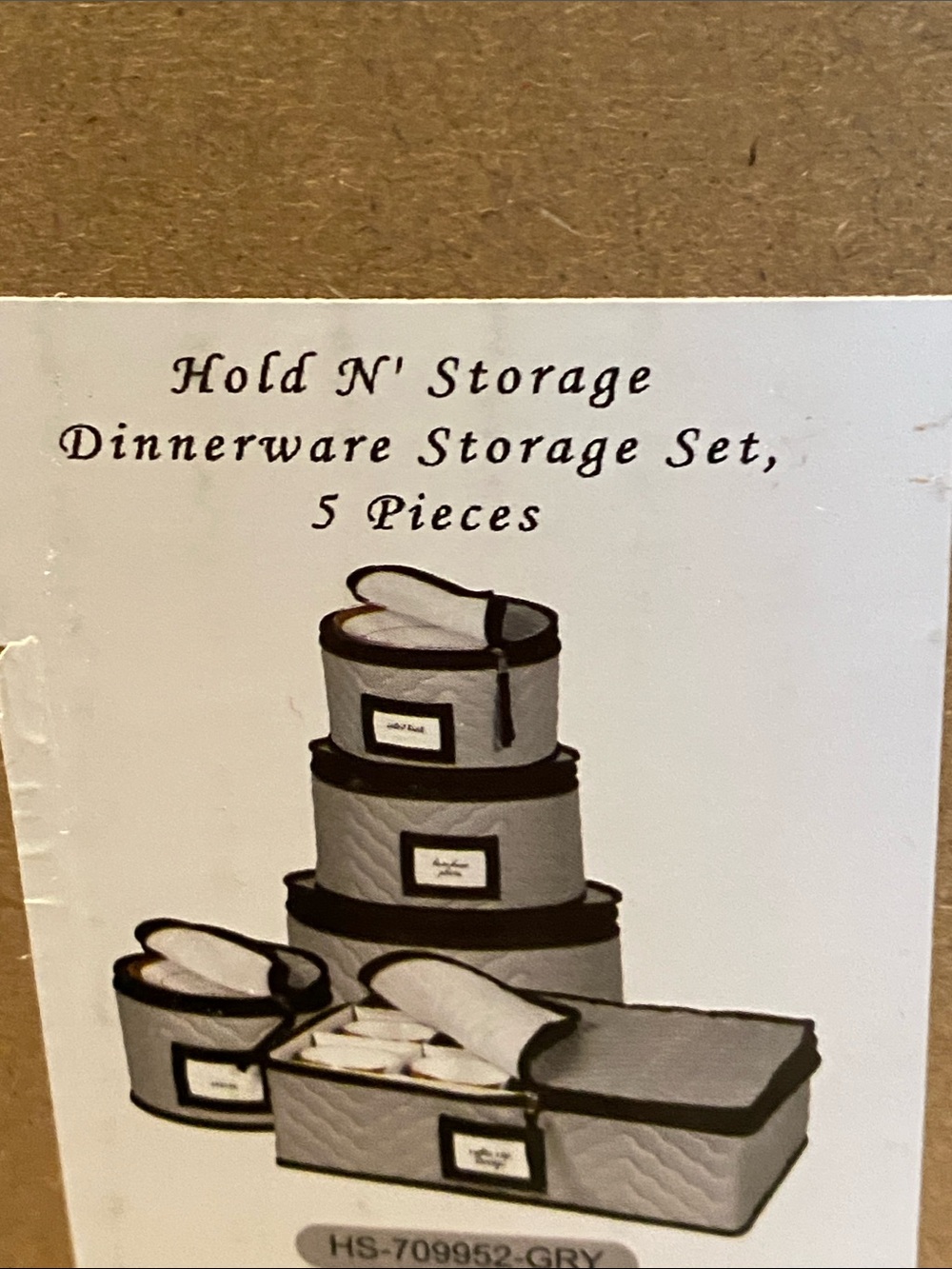 NIB 5-Piece Gray Quilted Dinnerware Storage Set